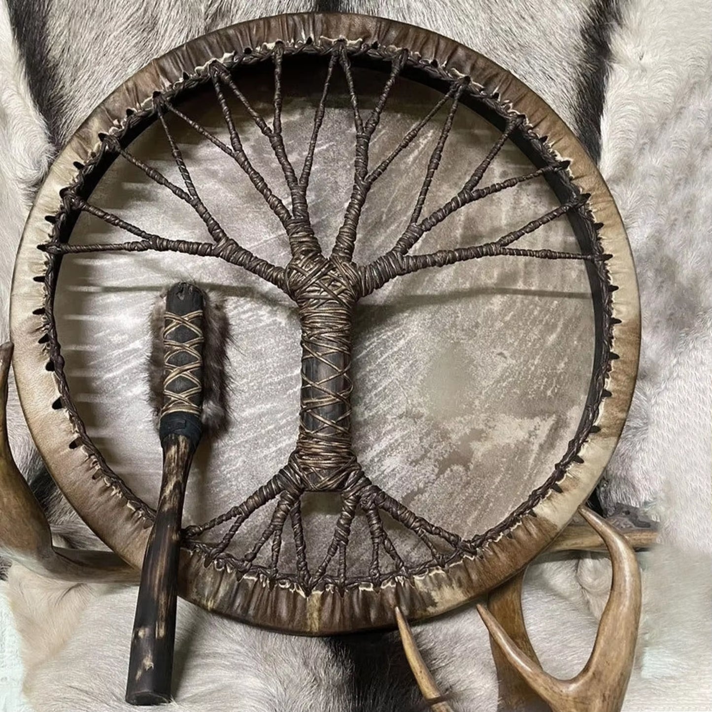 Handcrafted Shamanic Drum with Tree of Life Design - Siberian Spirit Music Instrument and Home Decor with Drumstick