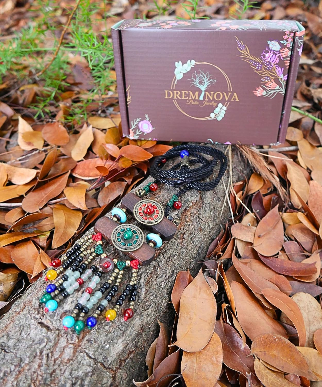Bohemian-Style Long Beaded Necklace for Women Featuring Wooden Mala Beads and Tassel Accents