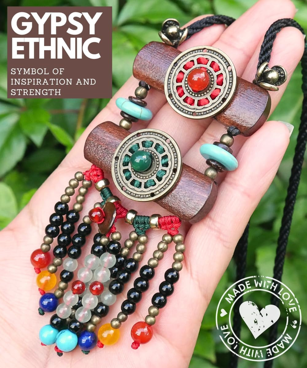 Bohemian-Style Long Beaded Necklace for Women Featuring Wooden Mala Beads and Tassel Accents
