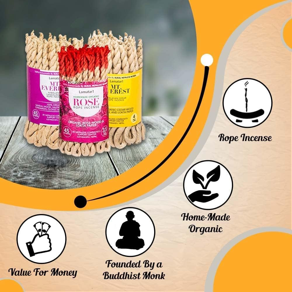 Artisanal Aromatherapy Incense Collection: Tibetan Rose, Himalayan Cedar, and Sandalwood - Exclusively Crafted by Skilled Nepali Artisans
