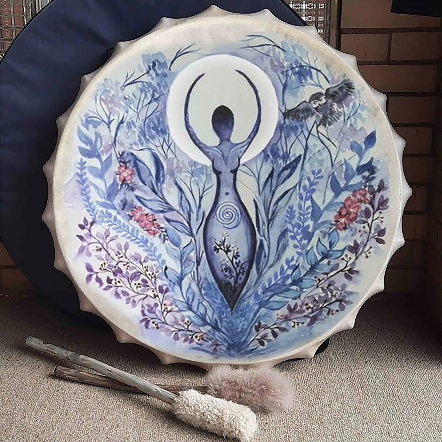 Handcrafted Shamanic Drum with Tree of Life Design - Siberian Spirit Music Instrument and Home Decor with Drumstick