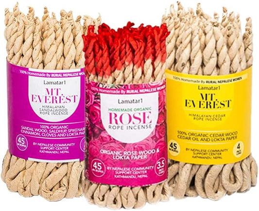 Artisanal Aromatherapy Incense Collection: Tibetan Rose, Himalayan Cedar, and Sandalwood - Exclusively Crafted by Skilled Nepali Artisans