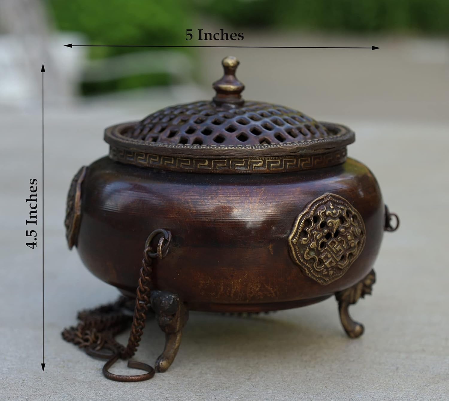 Traditional Tibetan Copper Hanging Incense Burner (6 x 4.5 x 4.5 Inches, Hanging 8)