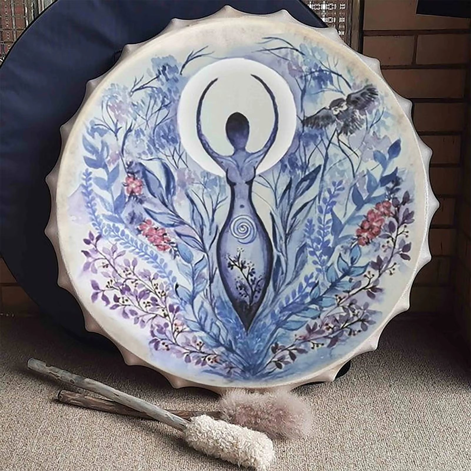 Handcrafted Shamanic Drum with Tree of Life Design - Siberian Spirit Music Instrument and Home Decor with Drumstick
